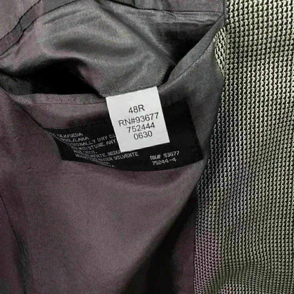 Stafford Blazer Jacket Men 48R Beige Black Check Silk Wool Classic Sport Coat